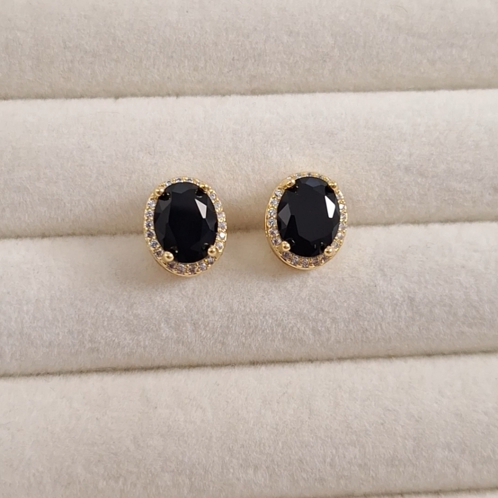 Black Onyx diamond cut oval shape stud earrings